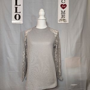 MIHOLL Gray ladies Blouse lace long sleeve size Medium